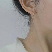 Load image into Gallery viewer, 18K gold plated dangle earrings with 3-4mm natural pink and black tourmaline AAA faceted beads, hypoallergenic and nickel-free.