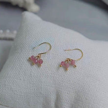 Load image into Gallery viewer, 18K gold plated dangle earrings with 3-4mm natural pink and black tourmaline AAA faceted beads, hypoallergenic and nickel-free.