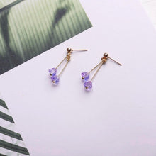将图片加载到图库查看器,Gold/ Silver Steel Korean Elegant Purple 6X4mm Bell Flower Austrian Crystal Small Studs/ Threader Earrings 12cm