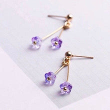 将图片加载到图库查看器,Gold/ Silver Steel Korean Elegant Purple 6X4mm Bell Flower Austrian Crystal Small Studs/ Threader Earrings 12cm
