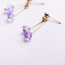 将图片加载到图库查看器,Gold/ Silver Steel Korean Elegant Purple 6X4mm Bell Flower Austrian Crystal Small Studs/ Threader Earrings 12cm