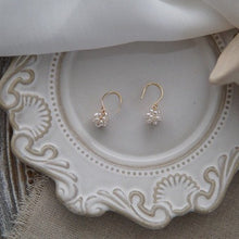 Load image into Gallery viewer, Nickel-free wire-wrapped dangle earrings with 2-3mm baroque white freshwater pearls.