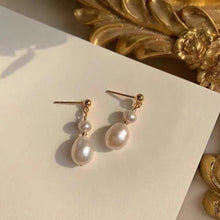 Load image into Gallery viewer, 18K Gold Plated Freshwater Pearl Earrings, 4mm Round Studs or 5x8mm Oval Dangles, Wedding Bridal Jewelry