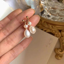 Load image into Gallery viewer, 18K Gold Plated Freshwater Pearl Earrings, 4mm Round Studs or 5x8mm Oval Dangles, Wedding Bridal Jewelry