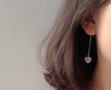 Load image into Gallery viewer, 925 Silver Dangle or Surgical Steel Threader Earrings with Natural 10mm Mozambique Heart Rose Quartz, Elegant Jewelry