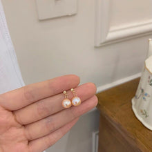 将图片加载到图库查看器,White/Peach/Purple Korean Style 18K Gold Plated 8-8.5mm Freshwater AAA Off Round Pearls Stud Earrings