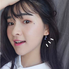 将图片加载到图库查看器,Gold/ Silver Steel Korean Elegant Purple 6X4mm Bell Flower Austrian Crystal Small Studs/ Threader Earrings 12cm
