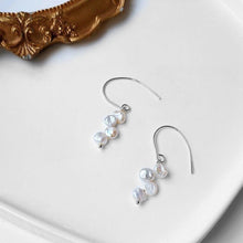 Load image into Gallery viewer, Earrings with 6mm top-drilled Japanese Keshi Baroque coin pearls, available in 18K gold-plated or silver settings. Ideal for bridal and bridesmaid gifts.
