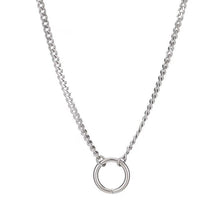 将图片加载到图库查看器,Surgical stainless steel BTS-style necklace with a 10mm circle ring and 2x3mm curb chain, adjustable from 16 to 18 inches, perfect for BTS fans and fashion-forward individuals.