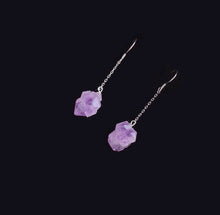 Load image into Gallery viewer, Dangle/Stud Raw Natural Purple Amethyst Beads Freeform Earrings