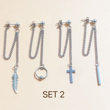 将图片加载到图库查看器,Korean KPOP Stainless Steel Punk Chain Earrings SET lot BTS Inspired Stud Charm Value Pack