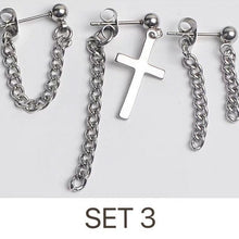 将图片加载到图库查看器,Korean KPOP Stainless Steel Punk Chain Earrings SET lot BTS Inspired Stud Charm Value Pack