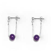Load image into Gallery viewer, Surgical Steel 8mm Strawberry Quartz/Rose Quartz/Amethyst Studs Chain Earrings 3cm