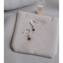 将图片加载到图库查看器,18K gold plated or silver dangle earrings with natural 3mm mini garnet beads, perfect for adding a touch of rich sophistication and subtle style to any outfit.