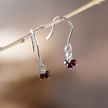 Load image into Gallery viewer, 18K gold plated or silver steel dangle earrings with 3mm tiny Brazil garnet beads, perfect for adding a touch of vibrant elegance to any outfit.