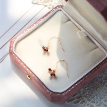 Load image into Gallery viewer, 18K gold plated or silver steel dangle earrings with 3mm tiny Brazil garnet beads, perfect for adding a touch of vibrant elegance to any outfit.