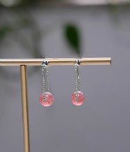 Load image into Gallery viewer, Surgical Steel 8mm Strawberry Quartz/Rose Quartz/Amethyst Studs Chain Earrings 3cm