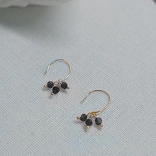 Load image into Gallery viewer, 18K gold plated dangle earrings with 3-4mm natural pink and black tourmaline AAA faceted beads, hypoallergenic and nickel-free.