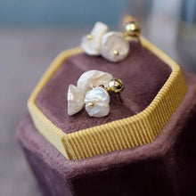 Load image into Gallery viewer, Korean Steel Gold/Silver Stud Keshi Baroque Coin Pearls Flat Side 6mm-8mm Flower Style Earrings