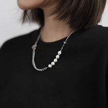 Load image into Gallery viewer, Korean Style Kpop Gothic Stainless Steel Four Pointed Star Crystal Pearls 8mm Multiple Style Chain Link Punk Necklace Unisex