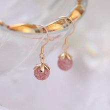 Load image into Gallery viewer, S925 18K Gold Plated Silver Flower Cap 8mm AAA Natural Strawberry Quartz Healing Gemstone Crystal Small Dangle Hypoallergenic Earrings