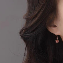 Load image into Gallery viewer, S925 18K Gold Plated Silver Flower Cap 8mm AAA Natural Strawberry Quartz Healing Gemstone Crystal Small Dangle Hypoallergenic Earrings