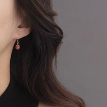 Load image into Gallery viewer, S925 18K Gold Plated Silver Flower Cap 8mm AAA Natural Strawberry Quartz Healing Gemstone Crystal Small Dangle Hypoallergenic Earrings