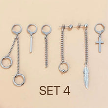 将图片加载到图库查看器,Korean KPOP Stainless Steel Punk Chain Earrings SET lot BTS Inspired Stud Charm Value Pack