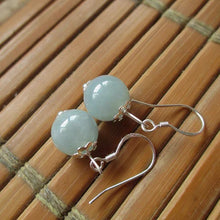 Load image into Gallery viewer, 925 Silver Dangle Earrings with Filigree Flower Designs and 8mm Natural Jade Round Beads in Dark Green, Green, or White, Elegant Jewelry