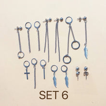 将图片加载到图库查看器,Korean KPOP Stainless Steel Punk Chain Earrings SET lot BTS Inspired Stud Charm Value Pack