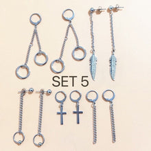 将图片加载到图库查看器,Korean KPOP Stainless Steel Punk Chain Earrings SET lot BTS Inspired Stud Charm Value Pack