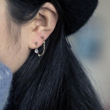 Load image into Gallery viewer, Pair of stainless steel earrings with cable chain and 5mm cubic zirconia studs, measuring 2.5cm in length