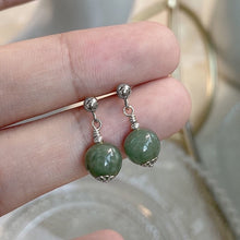 将图片加载到图库查看器,S925/Surgical Steel Filigree Flower 8mm Green Jade Dangle/Stud Earrings