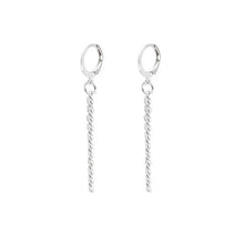 将图片加载到图库查看器,A pair of solid stainless steel hoop earrings with a thin Cuban chain design, measuring 5cm in length. The earrings are styled in a BTS Kpop fashion, perfect for adding a punk edge to any outfit.