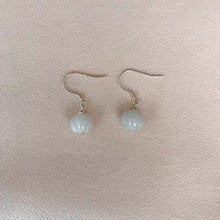 将图片加载到图库查看器,A pair of 18K Gold Plated or S925 Silver earrings with 10mm light green pumpkin jade jadeite gemstones.