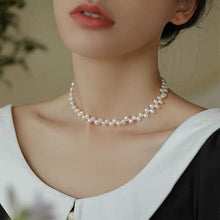 Load image into Gallery viewer, 925 Silver Necklace with Genuine White Keshi Freshwater Pearls, Adjustable 17-19 Inches, Elegant Jewelry
