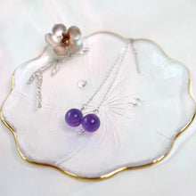 Load image into Gallery viewer, Threader earrings featuring AAAA grade 7-8mm purple amethyst gemstones, available in 6cm, 8cm, and 10cm lengths, showcasing deep, captivating color and brilliance.