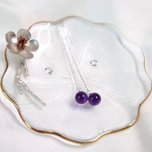 Load image into Gallery viewer, Threader earrings featuring AAAA grade 7-8mm purple amethyst gemstones, available in 6cm, 8cm, and 10cm lengths, showcasing deep, captivating color and brilliance.