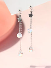 Load image into Gallery viewer, Star Silver Chain Small Clear Ab Rainbow Cube sugar Crystal Austria Mini 6mm Earrings 7cm