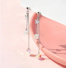 Load image into Gallery viewer, Star Silver Chain Small Clear Ab Rainbow Cube sugar Crystal Austria Mini 6mm Earrings 7cm