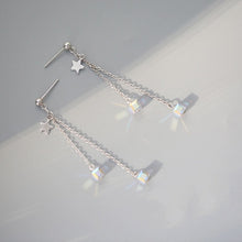 Load image into Gallery viewer, Star Silver Chain Small Clear Ab Rainbow Cube sugar Crystal Austria Mini 6mm Earrings 7cm