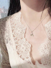 Load image into Gallery viewer, S925 Silver Olive Branch Imitation Cat's Eye Green Stone Necklace ~16-17 inches