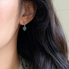 将图片加载到图库查看器,S925/Surgical Steel Filigree Flower 8mm Green Jade Dangle/Stud Earrings