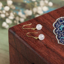 将图片加载到图库查看器,18K gold plated or silver dangle earrings with 6mm white jade round beads, perfect for adding a touch of understated elegance to any outfit.