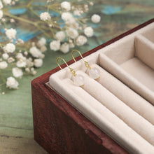 将图片加载到图库查看器,18K gold plated or silver dangle earrings with 6mm white jade round beads, perfect for adding a touch of understated elegance to any outfit.
