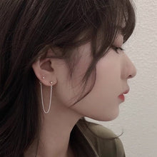 이미지를 갤러리 뷰어에 로드 , Stainless steel earrings with Korean style chain and double piercing design, measuring 5cm in length