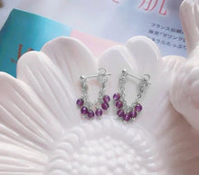 将图片加载到图库查看器,18k Gold Plated 4mm Pink/Black Tourmaline/Amethyst Faceted Bead Gold/Silver Chain Earrings Stud 3.5cm