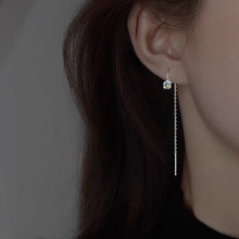 Load image into Gallery viewer, Threader earrings featuring 6mm clear AB sugar cube rainbow beads, available in 5cm, 8cm, and 10cm lengths, showcasing a vibrant and playful design.