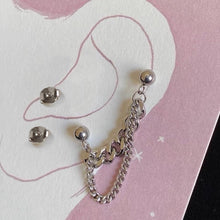 Load image into Gallery viewer, Double piercing 4.8mm chunky Cuban chain stud earrings made of surgical stainless steel, with a gothic punk Kpop style, available as 1 piece or 1 pair.