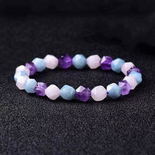 Load image into Gallery viewer, Star Cut Faceted Natural Aquamarine Amethyst Rose Quartz Elastic 7-8mm Stretch String Bracelet